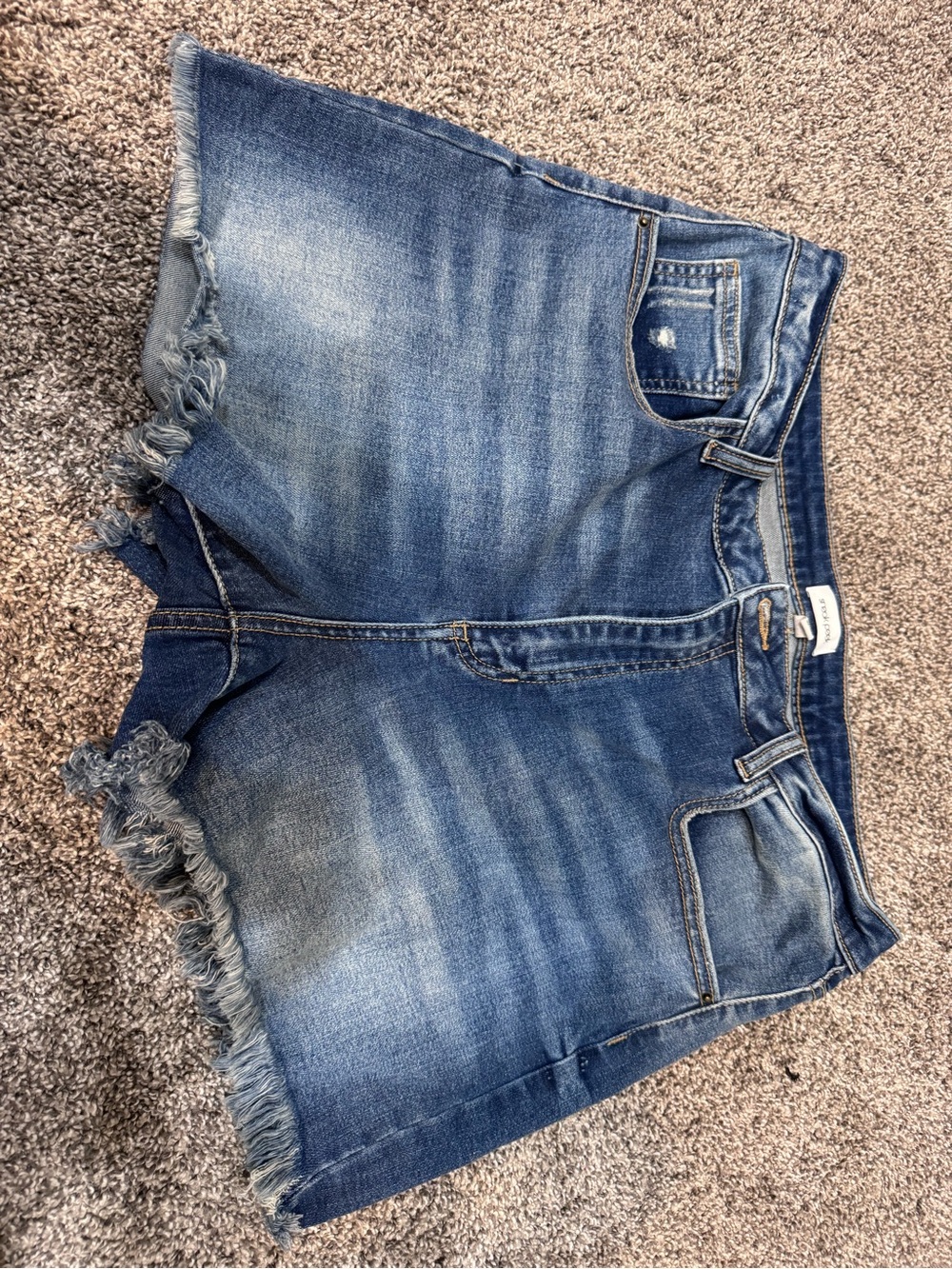Sneak Peek Distressed Frayed Hem Denim Shorts - Blue